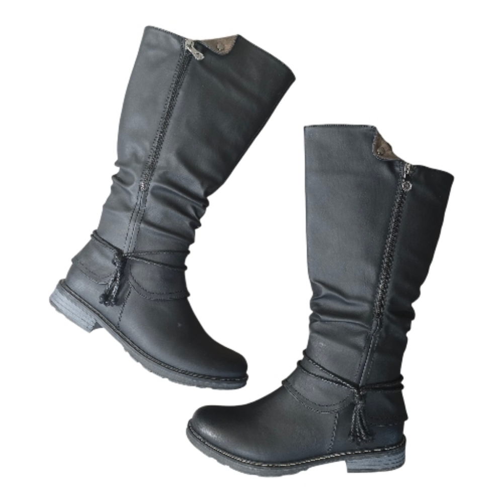 Patrizia Museropett Tall Boot Black Faux Leather Size 10 Rope Detail